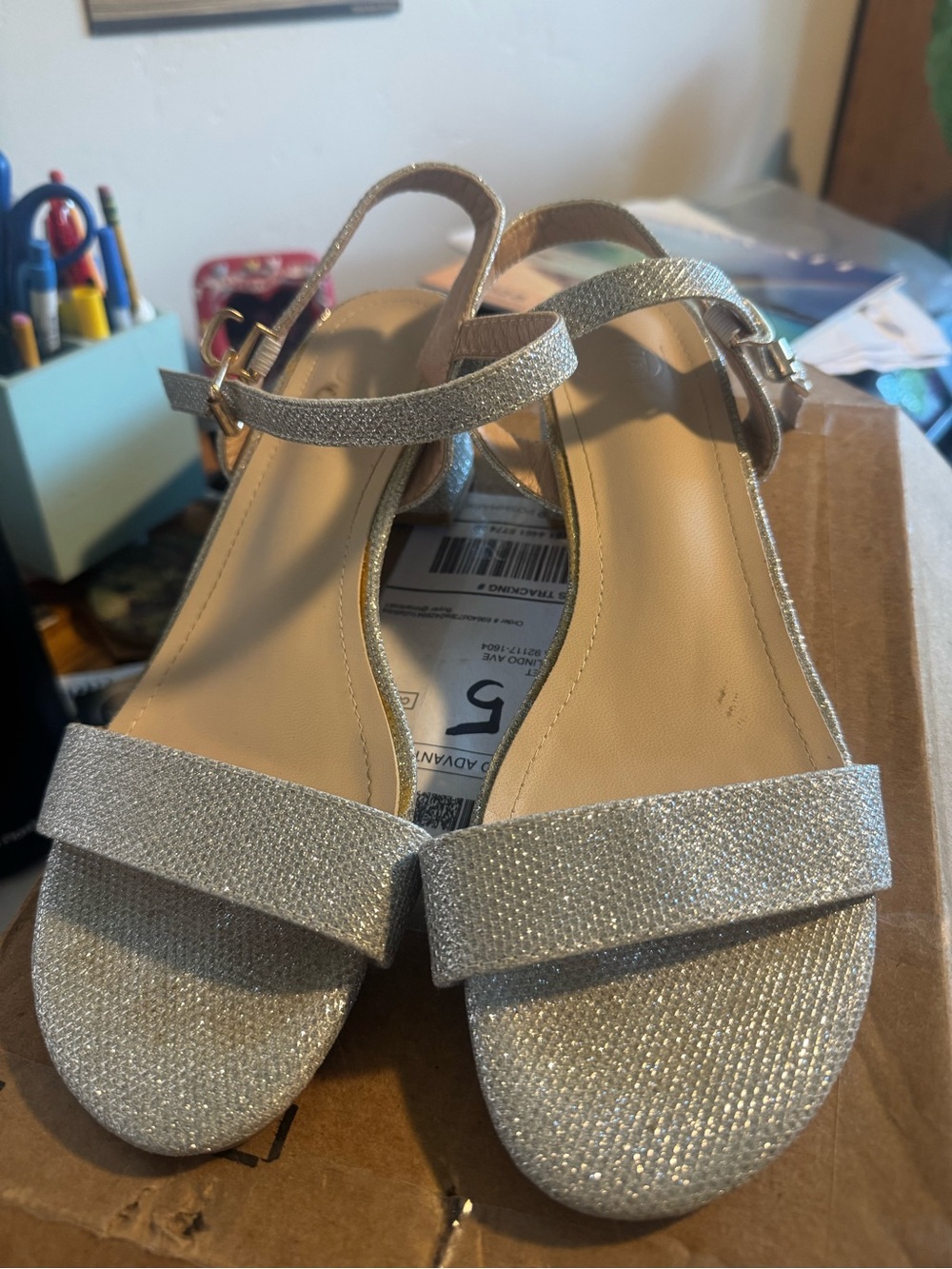 Women's Silver Glitter Ankle-Strap Sandals